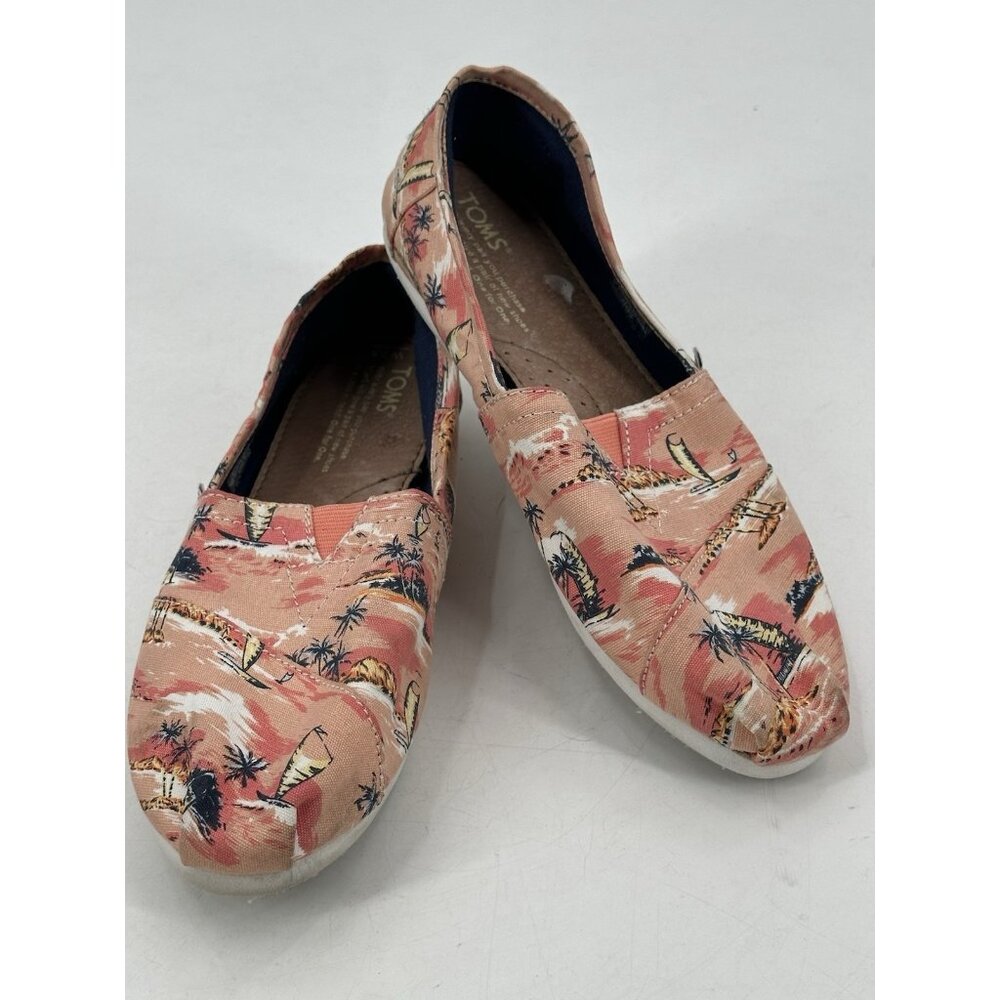 TOMS Canvas Light Pink Slip-On Shoes Palm Tree Tropical Beach Women's W7.5